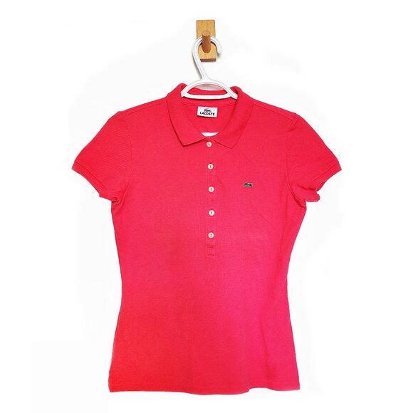 Lacoste Woman Pink Short Sleeve Polo Shirt - Size 40 - Picture 1 of 9